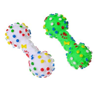 Pet Dog Toys Colorful Dotted Dumbbell Shaped Dog Toys Squeeze Cute Squeaky Faux Bone Pet Chew Toys For Small Dogs