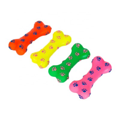 Wholesale Colorful Dog Footprint Dotted Bone Shaped Dog Toys Squeeze Squeaky Pet Feeder Biting Toys For Dogs