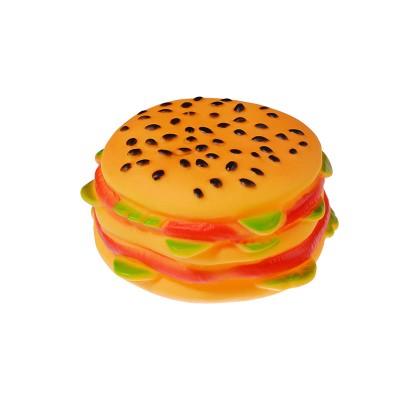 Best Selling Durable Rubber Hamburger Shape Dog Training Chew Play Squeaker Sound Vegetable Food Interactive Pet Toy