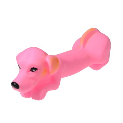 Customized Private Label Pink Sleeping Dog Shape Squeaky Sound Rubber  Pet Dog Feeder Toy